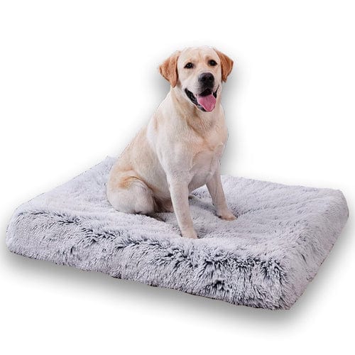 Dog Orthopaedic Bed Faux Fur Plush Memory Foam Mattress Removable Washable Cover Large Medium Anti-Anxiety Flat Calming Dog Mat Grey | Koossa